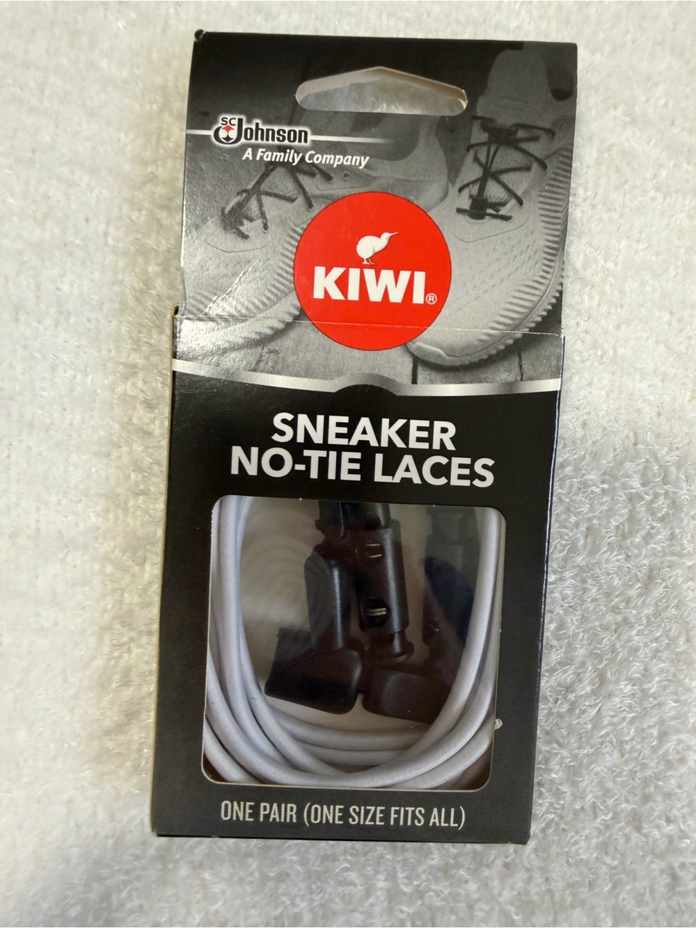 Kiwi White Sneaker No-Tie Laces with Black Toggle